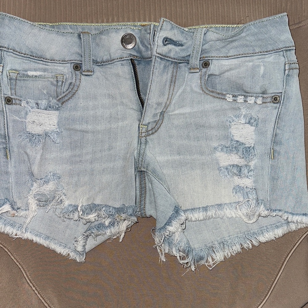 American Eagle Outfitters Light Blue Distressed Jean Shorts